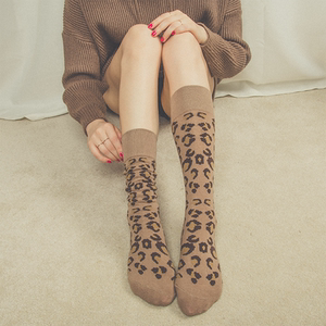 欧美豹纹袜子女纯棉中筒袜