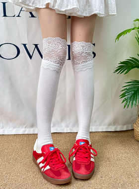 白色蕾丝花边小腿袜女春秋小众拼接学院风jk堆堆袜甜美小腿袜日系
