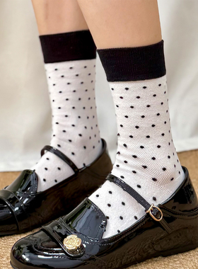 白色袜子女中筒袜波点ins潮纯棉春秋季网眼日系jk洛丽塔配单鞋