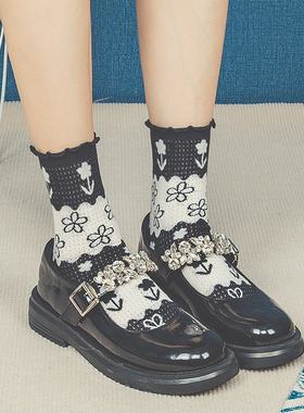 买一送一可爱花边中筒袜日系学院风网眼玛丽珍鞋洛丽塔堆堆袜女薄