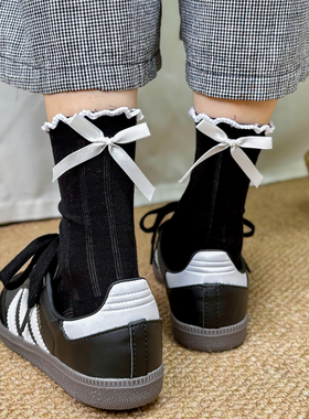 丝带蝴蝶结饰品日系少女袜子夏季中筒木耳边堆堆袜女袜子配小皮鞋