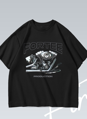 机车内核 摩托骑行主题落肩水洗美式个性潮流重磅T恤男女宽松短袖