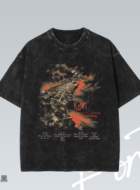 Fortee 科恩 KORN vintage摇滚乐队美式水洗重磅T恤男女宽松短袖