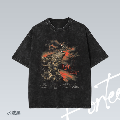 Fortee 科恩 KORN vintage摇滚乐队美式水洗重磅T恤男女宽松短袖