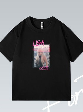 Lisa blackpink 美式街头落肩水洗潮流印花重磅T恤男女宽松短袖