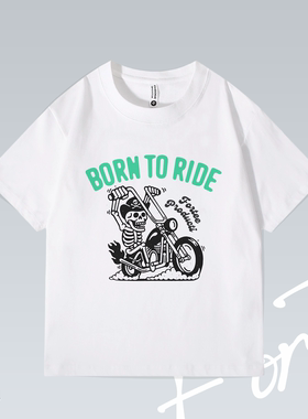 Fortee 生而为骑 骑行机车落肩个性潮流印花重磅T恤男女宽松短袖
