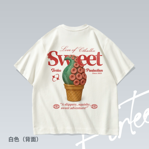 触手冰淇淋vintage个性潮流落肩水洗印花原创T恤男女百搭宽松短袖