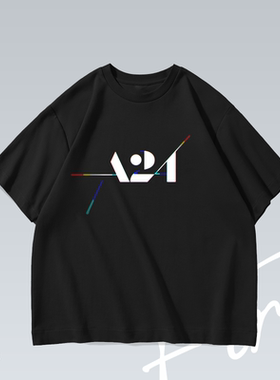 A24 logo 电影潮牌落肩水洗印花纯棉重磅宽松短袖T恤男女情侣