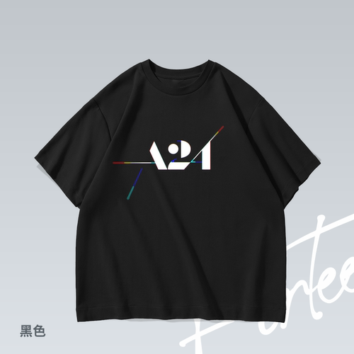 A24 logo 电影潮牌落肩水洗印花纯棉重磅宽松短袖T恤男女情侣