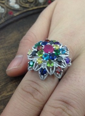 泰国纯银彩色锆石欧美风戒指现货