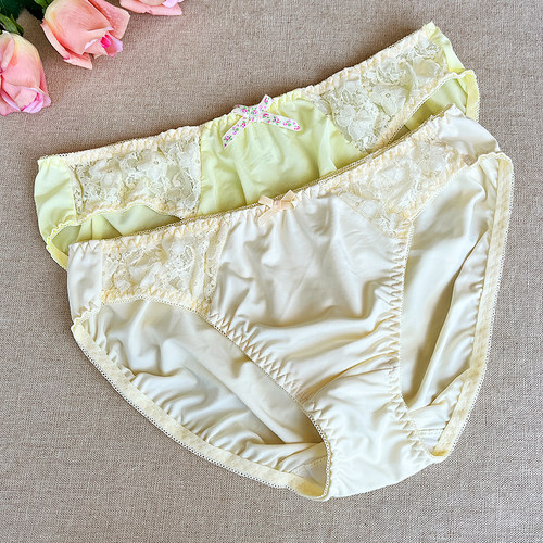 日系甜美牛奶丝低腰大码女内裤黄