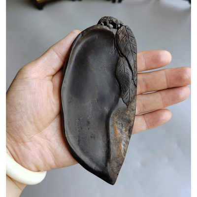 手工雕端砚台 端砚之首 老坑《事业有成》端砚手把件 13x6x1cm