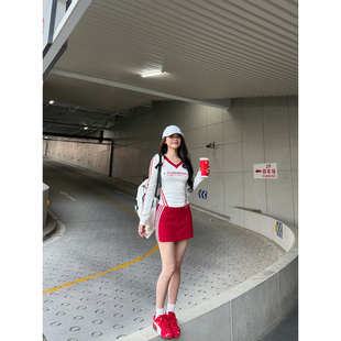 氧气因子 显瘦辣妹短裤 美式 女春修身 复古撞色运动休闲裙裤 六指导