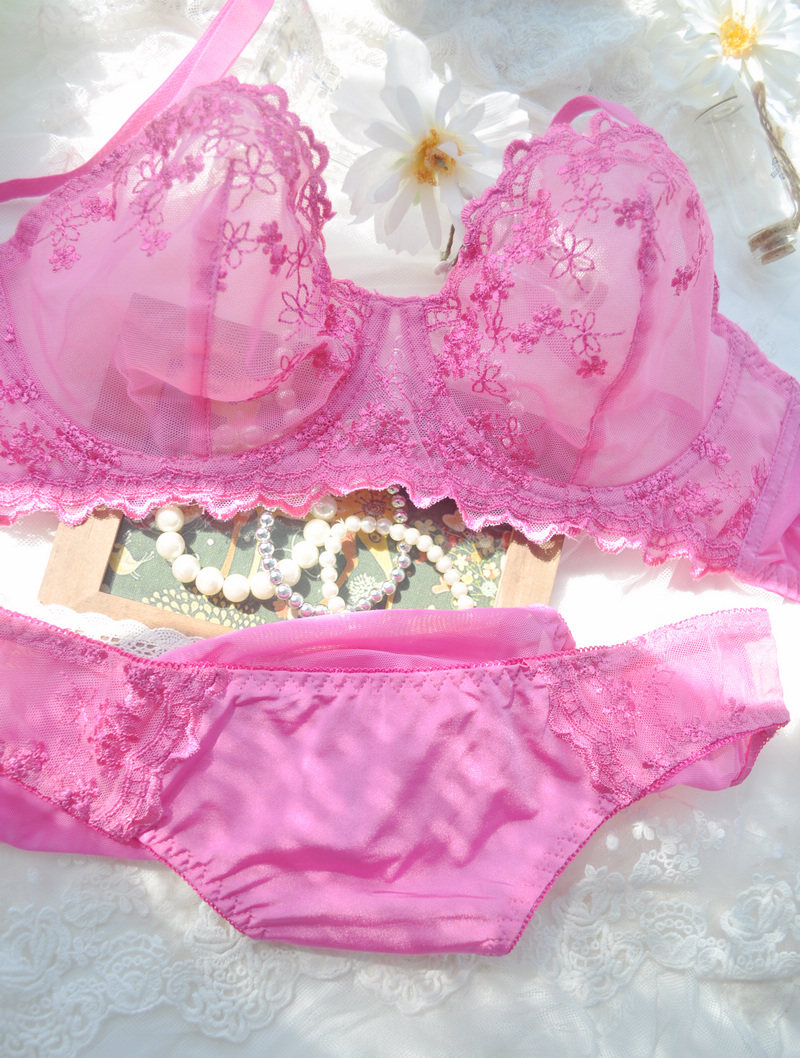 新款包邮性感蕾丝刺绣深v聚拢情趣薄透明女士文胸内衣套装 bar