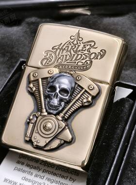 ZIPPO纯铜哈雷骷髅头打火机礼品