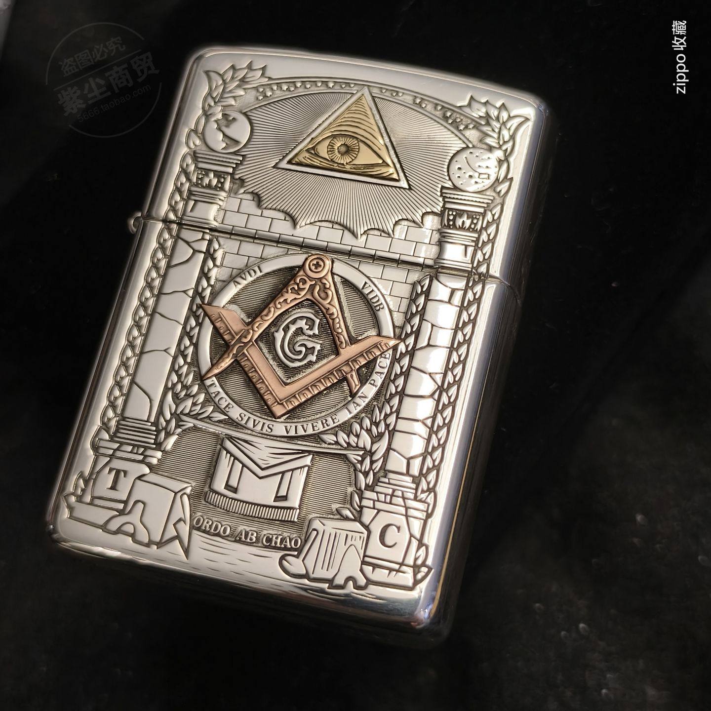 zippo原装芝宝打火机正版盔甲纯银浮雕鬼王荷鲁斯之眼共济会限量