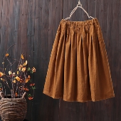 宽松高腰松紧条绒中长款 灯芯绒半身裙女秋冬新款 长裙大码 A字裙子