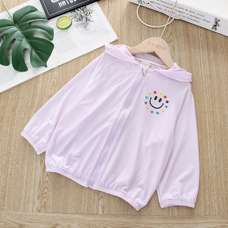 어린이 얼음 실크 면화 자외선 차단 의류  유행 후드 얇은 코트 소년과 소녀 웃는 얼굴 지퍼 카디건 여름 새로운 스타일