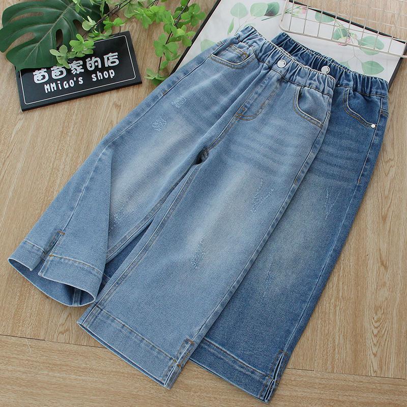 女童牛仔直筒裤阔腿裤子春装新款