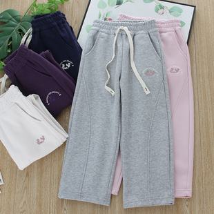 女童春秋直筒裤中大童宽松运动裤儿童洋气窄版香蕉裤卫裤弯刀裤子