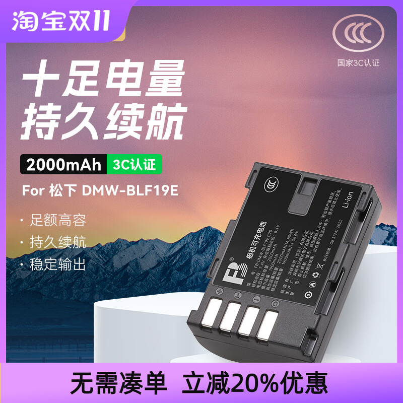 沣标适用松下DMW-BLF19E电池GH4 GH5 GH3相机GH5S DC-G9LGK充电器