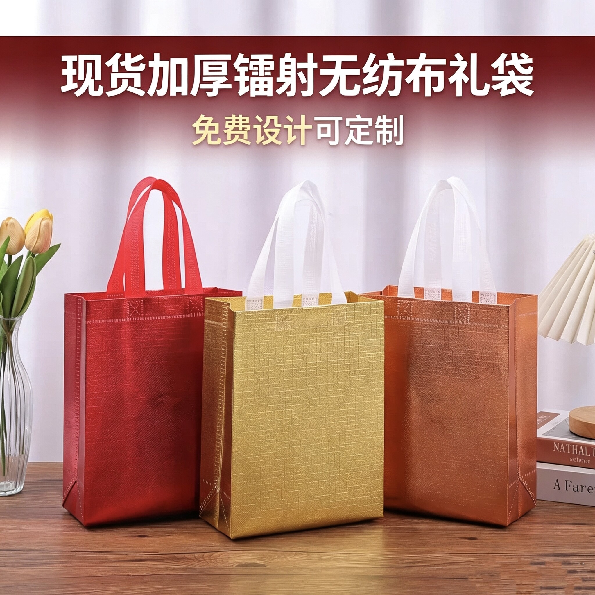 竖版镭射无纺布礼品袋覆膜包装手提袋衣服女装鞋店服装店购物袋子