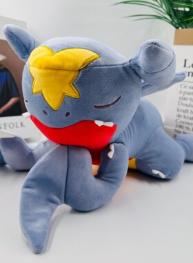 新款59cm大号趴睡烈咬陆鲨双髻鲨地龙garchomp plush怪兽毛绒玩具