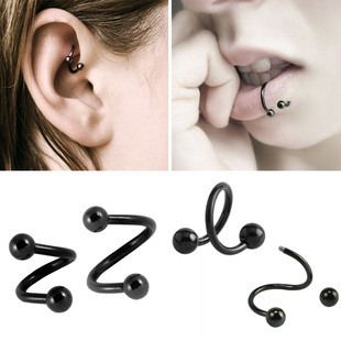 316L钛钢唇环男士女士耳骨环防过敏朋克鼻环脐环耳钉耳骨钉黑色
