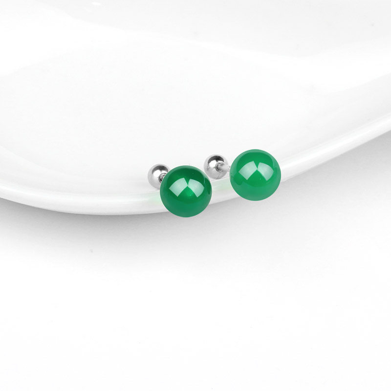 925纯银和田玉碧玉耳钉女新款潮气质高级感耳环翡翠耳饰螺丝耳堵