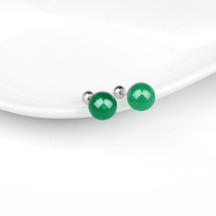 925纯银和田玉碧玉耳钉女新款潮气质高级感耳环翡翠耳饰螺丝耳堵