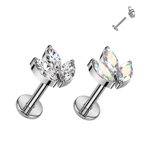 绝美ins小众F136钛合金3颗排锆石防过敏耳钉女水晶透明螺丝耳骨钉
