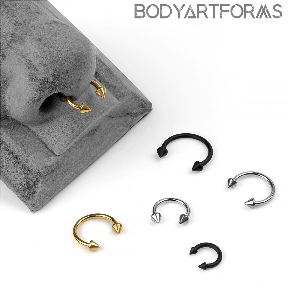 钛钢男款鼻环脐环唇环眉钉耳钉耳骨钉黑色马蹄环圆锥形形环鼻环