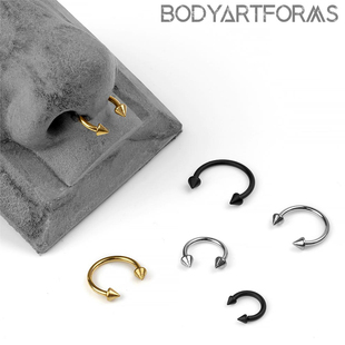 钛钢男款鼻环脐环唇环眉钉耳钉耳骨钉黑色马蹄环圆锥形形环鼻环