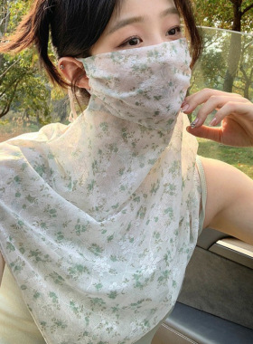 甜美碎花遮阳防晒面纱口罩二合一出门游玩拍照骑行开车防晒面罩
