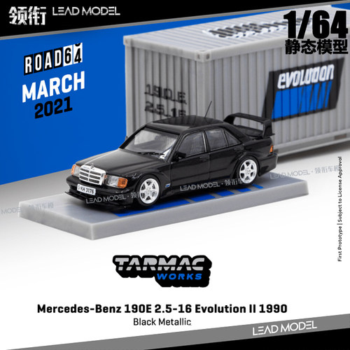 现货|190E 2.5-16 EvoII 黑 附集装箱 TARMAC TW 1/64 车模型