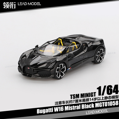 【领衔】现货|Bugatti W16 Mistral Black 布加迪64车模型MINIGT