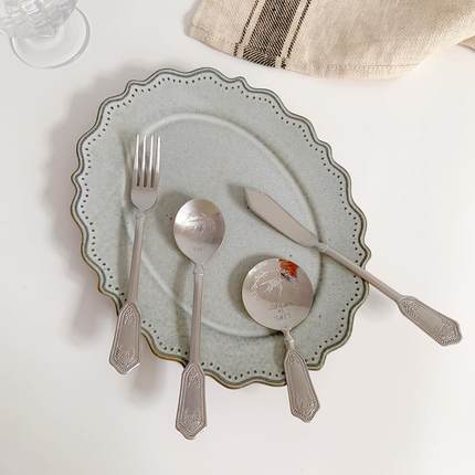 日本高桑金属复古浮雕燕子花枝西餐刀叉勺子黄油刀甜品叉勺家用