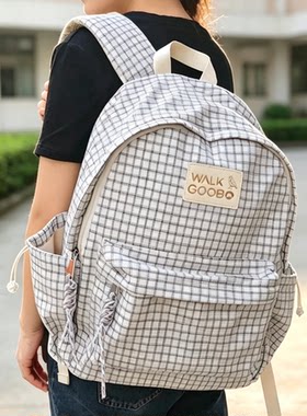 哥步黑白格子70%棉水洗双肩包