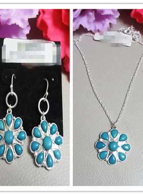 出口外贸饰品欧美时尚百搭宴会派对仿宝石花朵耳环项链