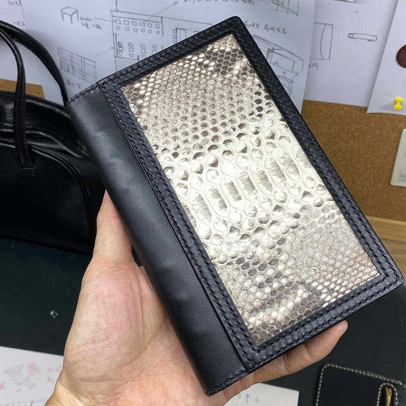 天然蟒蛇皮拼接牛皮手帐本植鞣革真皮记事本随身本笔记本手工定制
