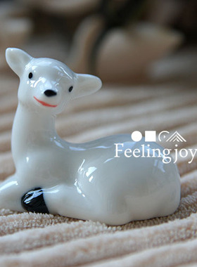 1:12dollhouse 迷你娃娃屋配件 白色陶瓷雪鹿宝宝 动物模型摆件