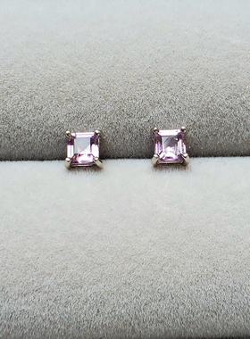 4毫米 天然淡紫色紫水晶宝石 简约 S925纯银耳钉 有螺丝款