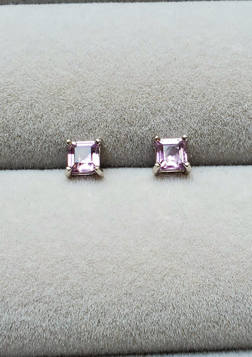 4毫米 天然淡紫色紫水晶宝石 简约 S925纯银耳钉 有螺丝款