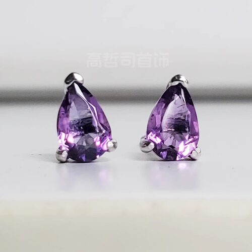 天然紫水晶4*6毫米迷你纯银耳钉