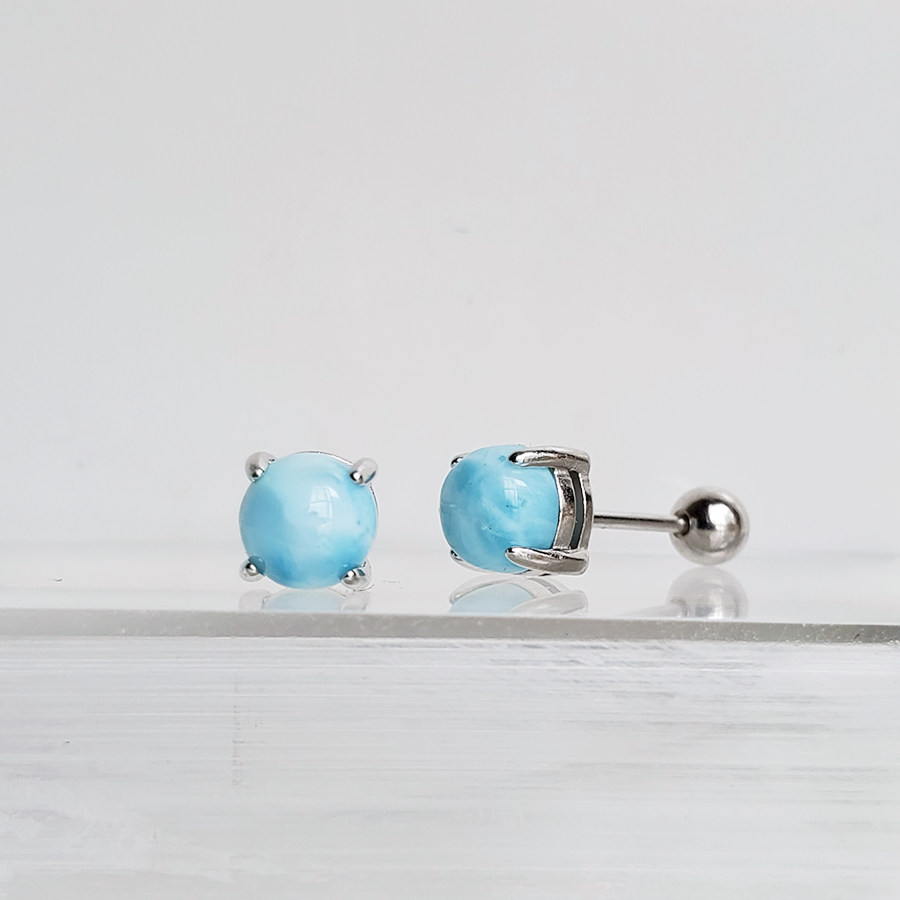 潮汐 6毫米天然海纹石 拉利玛 S925纯银镶嵌螺丝耳钉,饰品/流行首饰/时尚饰品新,耳钉,淘宝优惠券,粉丝福利购,淘宝优惠卷