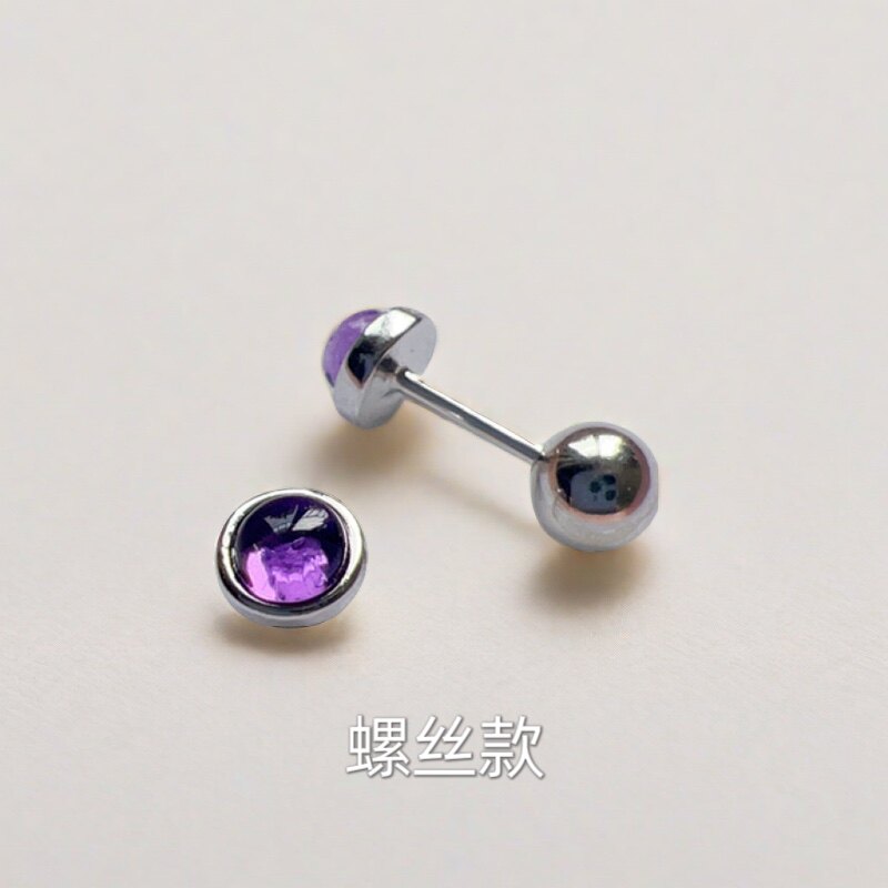S 백금 도금 귀걸이와 귀뼈가 포함된 심플한 스타일 3MM 슈퍼 미니 천연 자수정 베젤 세트