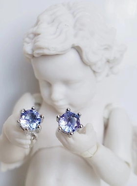 4毫米 天然坦桑石 淡色系 通体S925纯银螺丝迷你耳钉 不易丢