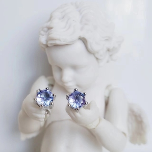 4毫米 天然坦桑石 淡色系 通体S925纯银螺丝迷你耳钉 不易丢