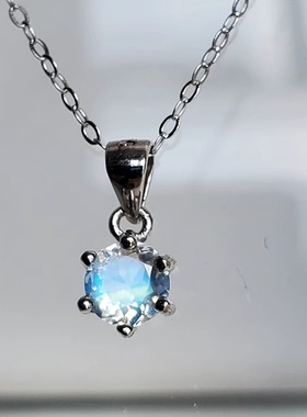 天然刻面月光石S925纯银项链