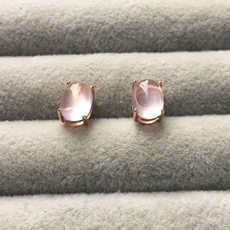 Серьги 6*8毫米 天然芙蓉石粉水晶宝石 s925纯银镀玫瑰金 耳钉